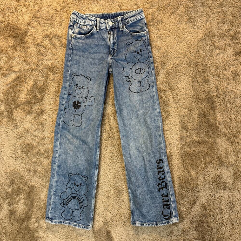 H&M Care Bears Jeans Carebears Printed Wide Leg Relaxed Girls Size 10